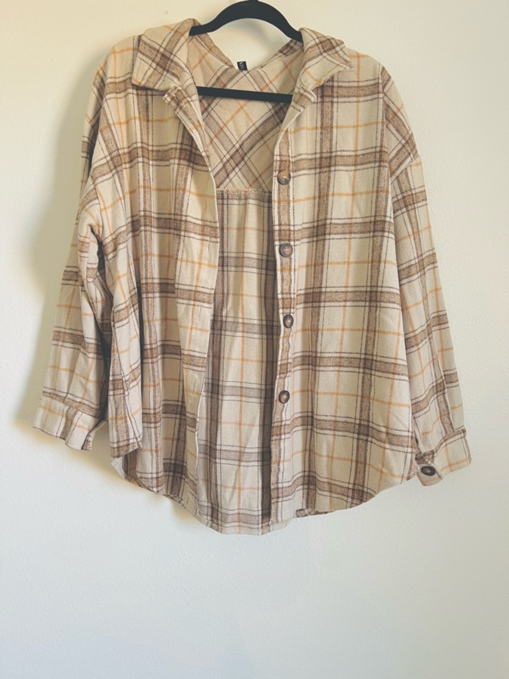 Plaid Button-Up Shirt Jacket - Cream/Brown